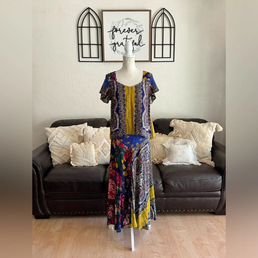 Anthropologie Moulinette Soeurs Teresita Scarf Printed 2 Piece SET Skirt & Top